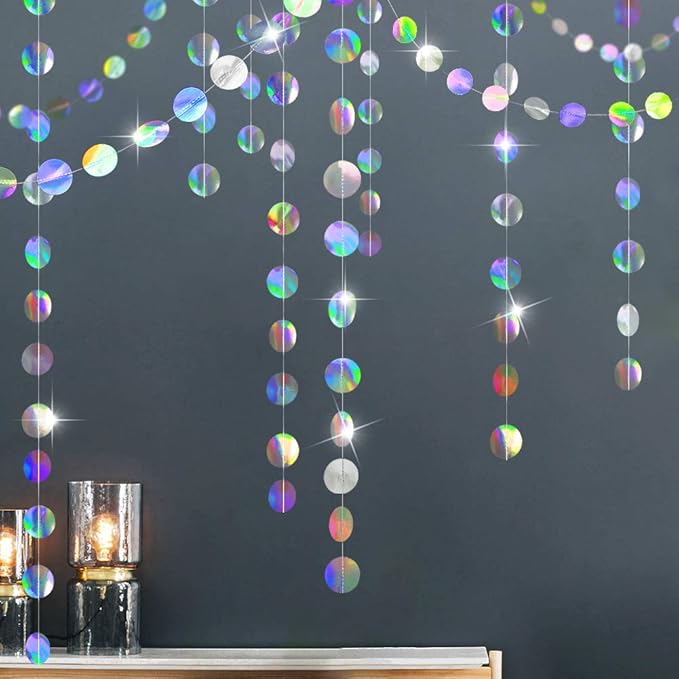 Cheerland Iridescent Party Decorations Holographic Circle Garlands Disco Theme Birthday Decorations Bachelorette Hanging S...