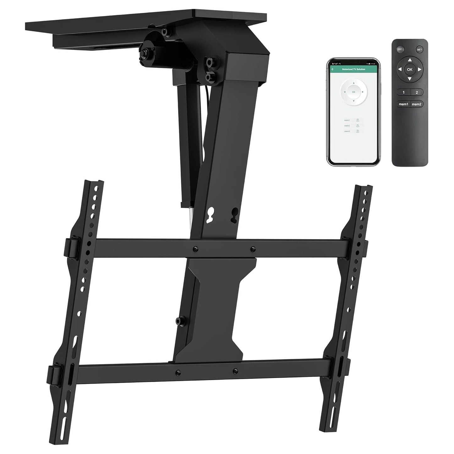 ynVISION.DESIGN Motorized Electric Ceiling TV Mount with Remote for 37-75 Inch TVs - Smart TV Flip Down Ceiling Mount with Cable Management -Max VESA 600x400 - 99 lbs, Voice/App Controlled, 0-80° Tilt