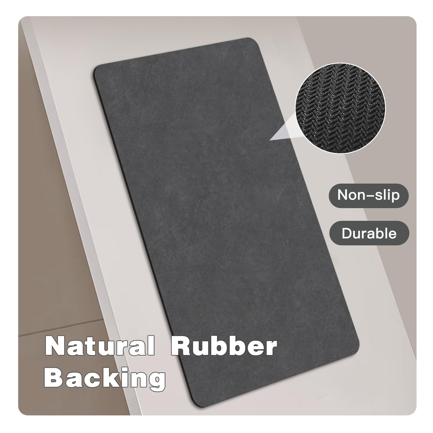 Bath Mat, Bathroom Rugs Non Slip Washable Thin Absorbent Quick Dry Bath Mat Fits Under Door Bathroom Floor Mat Perfect for Bath, Shower, or Sink 16"x24" Dark Grey