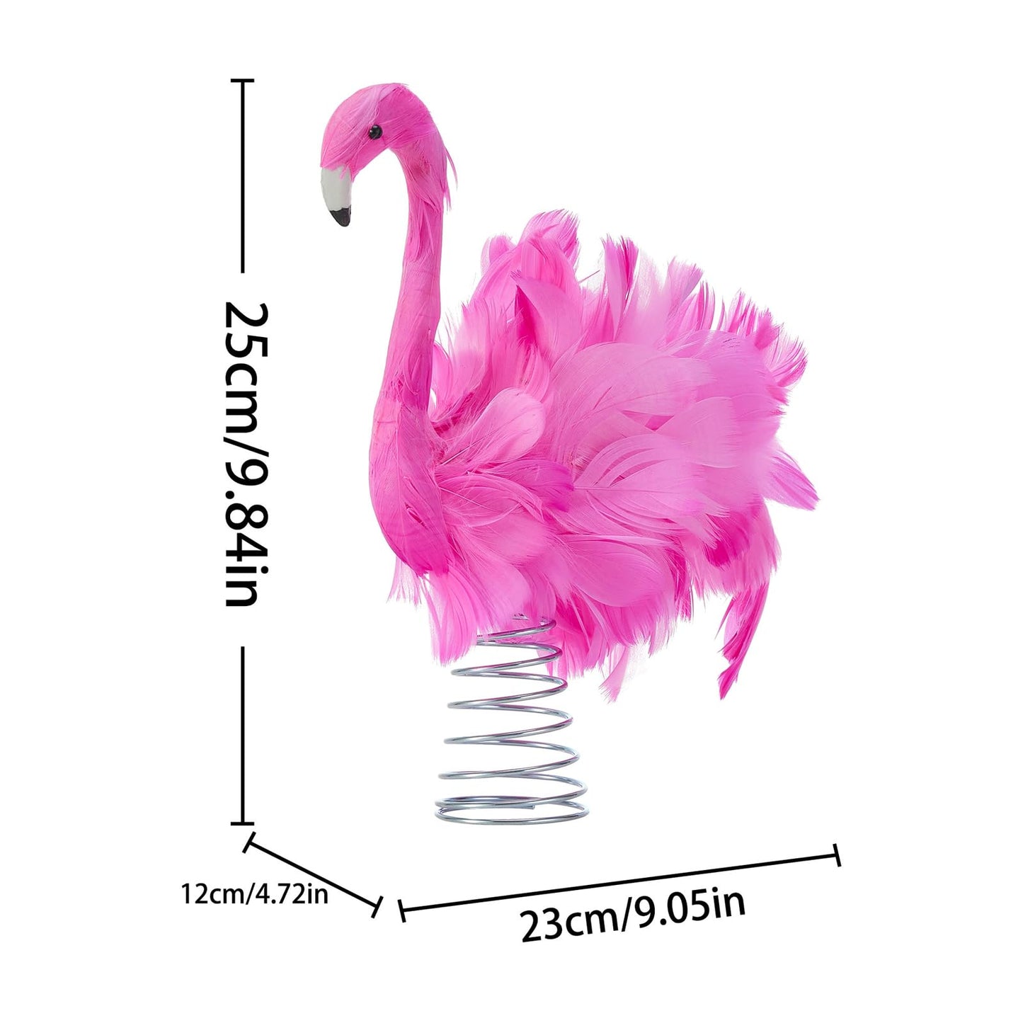 Pink Flamingo Christmas Tree Topper, Flamingo Tree Toppers with Fluffy Artificial Feathers, Christmas Home Holiday Ornament (Pink, 9.8" * 9.1" * 5")