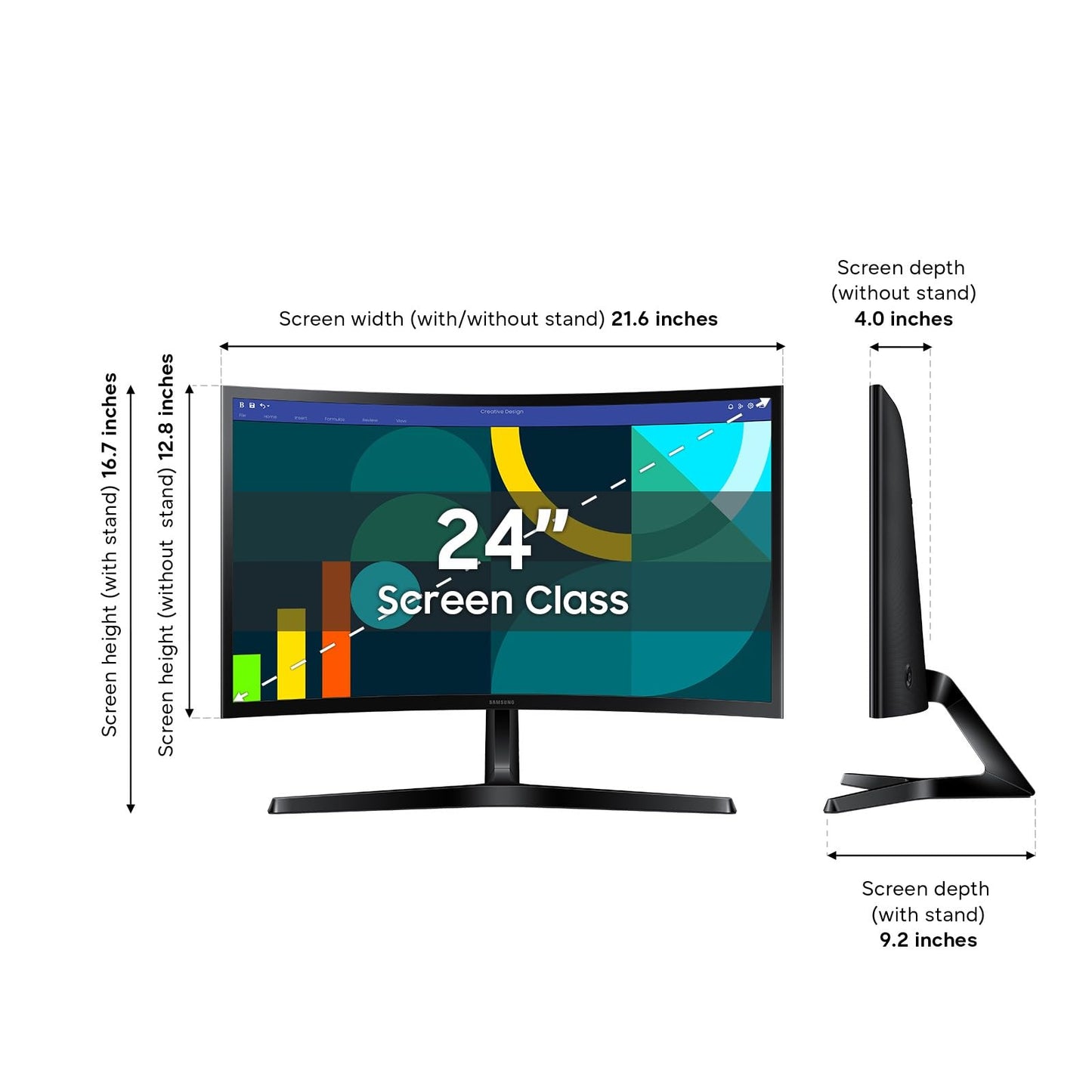 Samsung 24" Essential S3 (S36GD) Series FHD 1800R Curved Computer Monitor, 100Hz, Game Mode, Advanced Eye Comfort, HDMI and D-sub Ports, LS24D366GANXZA