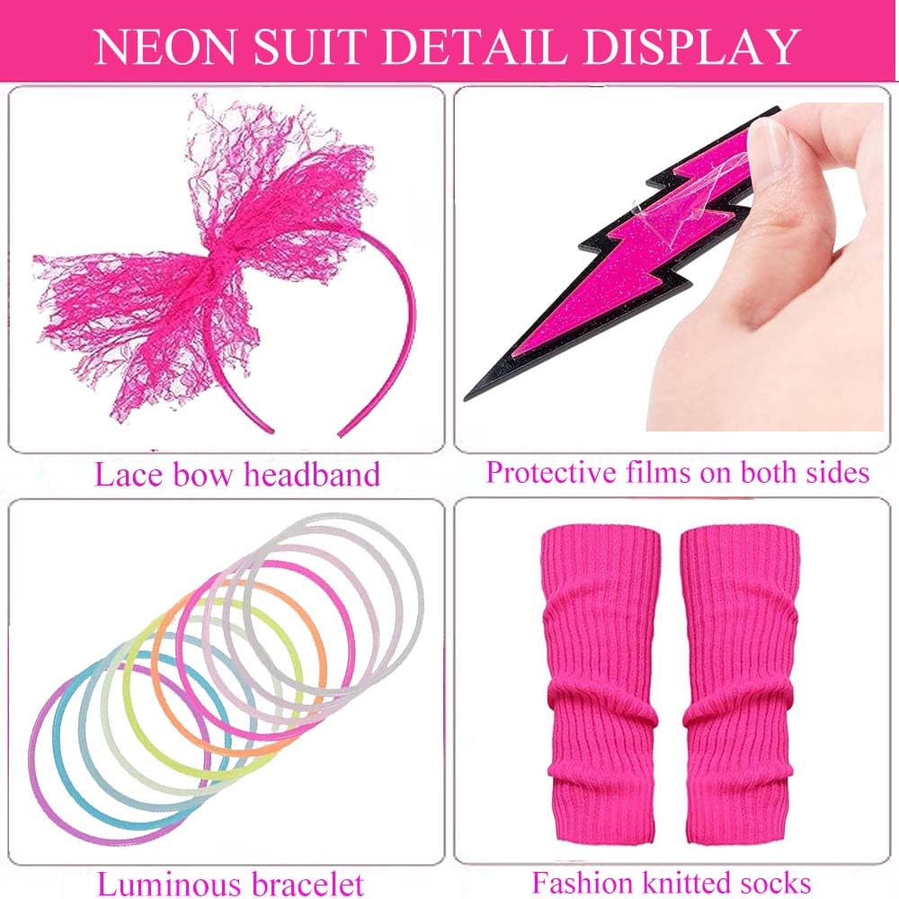 GDXINYES 22 Pieces Halloween Women 80s Costume Accessories Set 80s Cosplay costume for women 1980s outfits 80's costume outfits (Rainbow Dress+Black Leggings M)