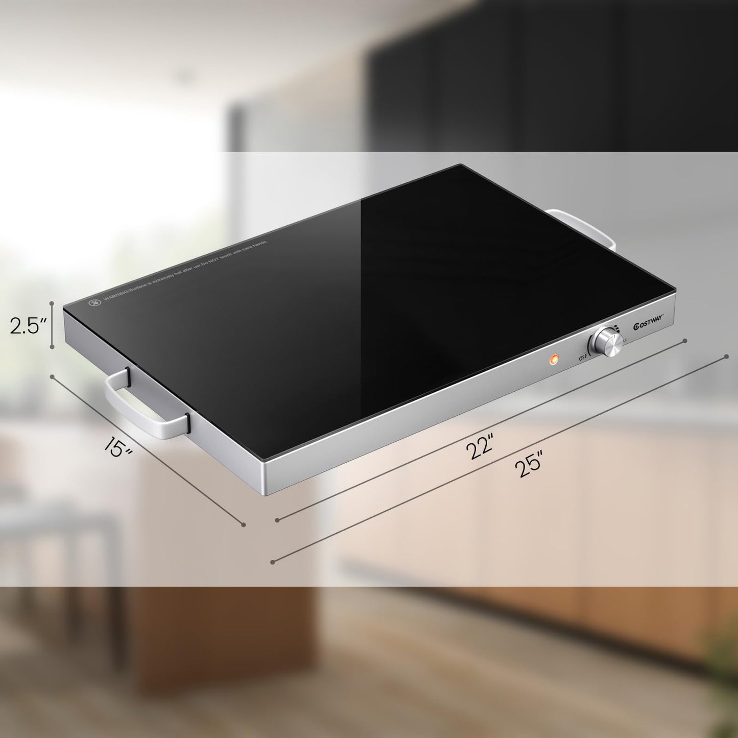 COSTWAY Electric Food Warming Tray, 25" x 15" Food Warmer for Parties with Adjustable Temperature Control, ETL Certified, Tempered Glass Surface, Electric Hot Plate for Buffets, Restaurants (3)