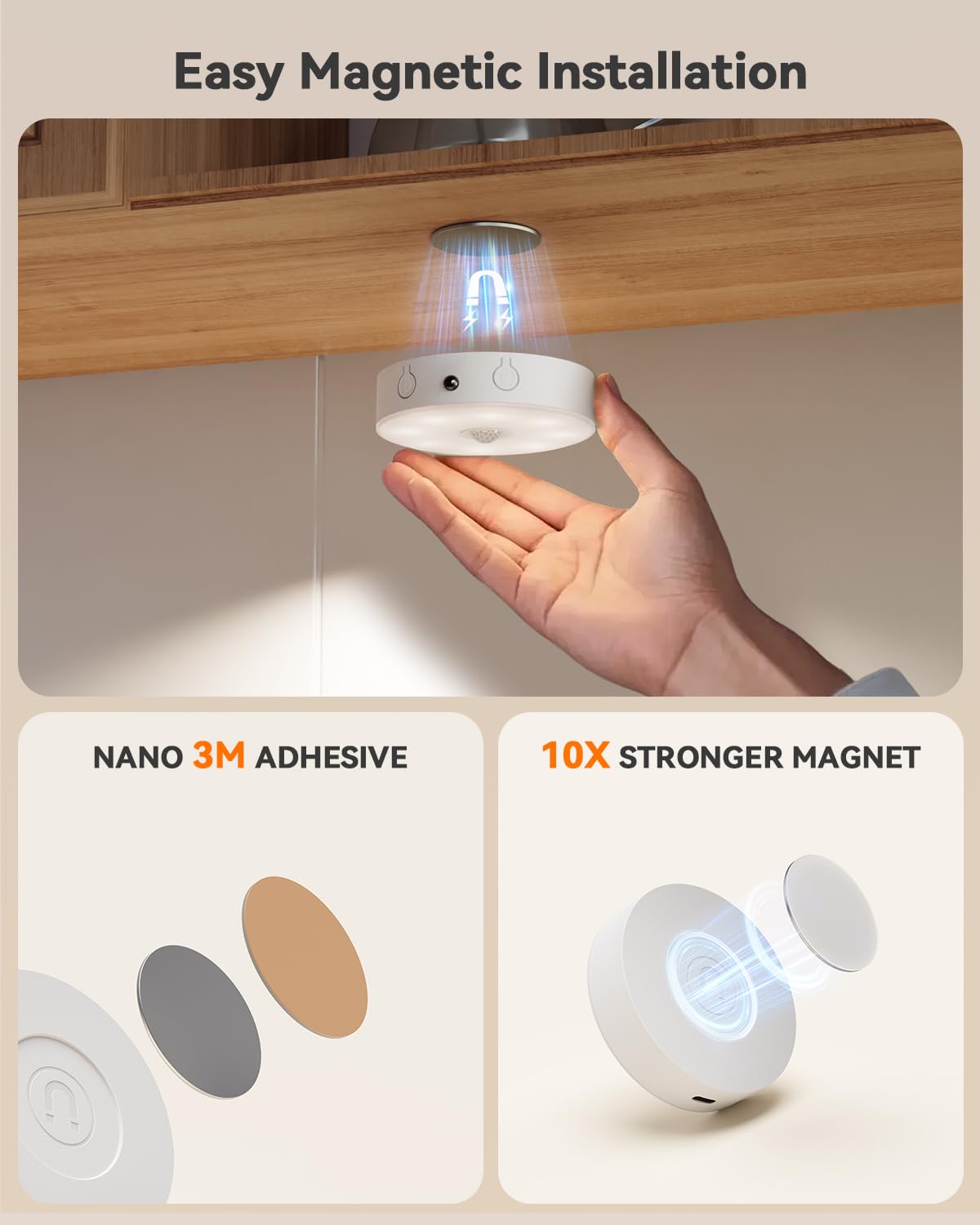 LENOMA Puck Lights with Remote Control, Rechargeable Under Cabinet Lighting, 3 Color Temps, 12 RGB Color LED Motion Sensor Lights Wireless, Dimmable Tap Lights for Closet, Kitchen, Shelf, Stair