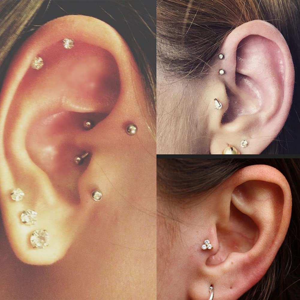 MODRSA 16G Forward Helix Earring Cartilage Earring Tragus Earrings Stud 8mm Stainless Steel Flexible Plastic Lip Rings Labret St