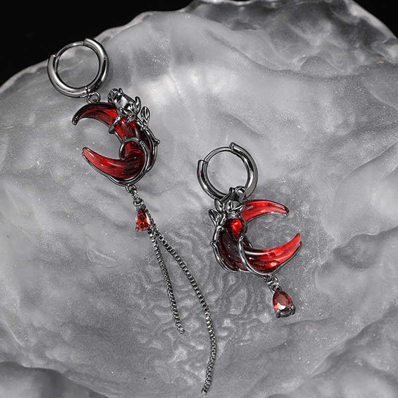 KURTCB Gothic Moon Earrings Necklace Goth Vampire Blood Moon Thorns Huggie Earring Necklacee Witch Costume Asymmetrical Dangle Drop Earring Jewelry for Women (Earrings)