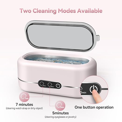 Jewelry Cleaner Ultrasonic Machine, Upgraded 48KHz Ultrasonic Cleaner with 304 Stainless Steel for Jewelry, Eyeglasses, Rings, Watch Strap, Dentures-Pink