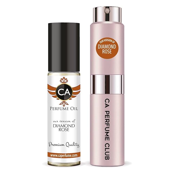 CA Perfume Duo Impression of Diamond Rose For Women Perfume Layering Set Long Lasting Travel Size EDP + Body Oil Roll-On Bottle 0.27 Fl Oz+0.33 Fl Oz