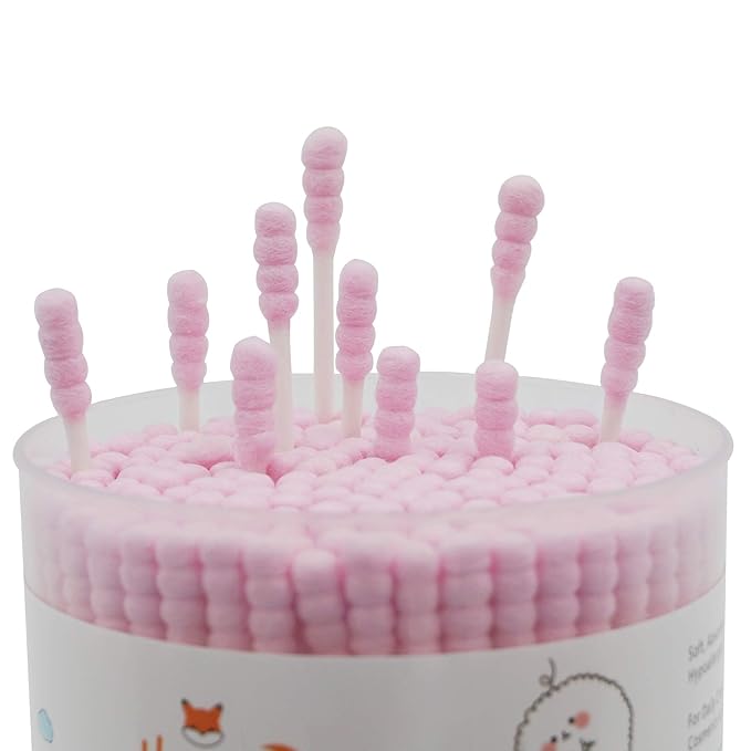 Pink Cotton Swabs Spiral - 600 Count Organic Cotton Buds Double Side Tightly Wrapped Cotton Tips Paper Stick Soft Gentle Lint-Free Cruelty-Free, Round & Spiral (Pink)