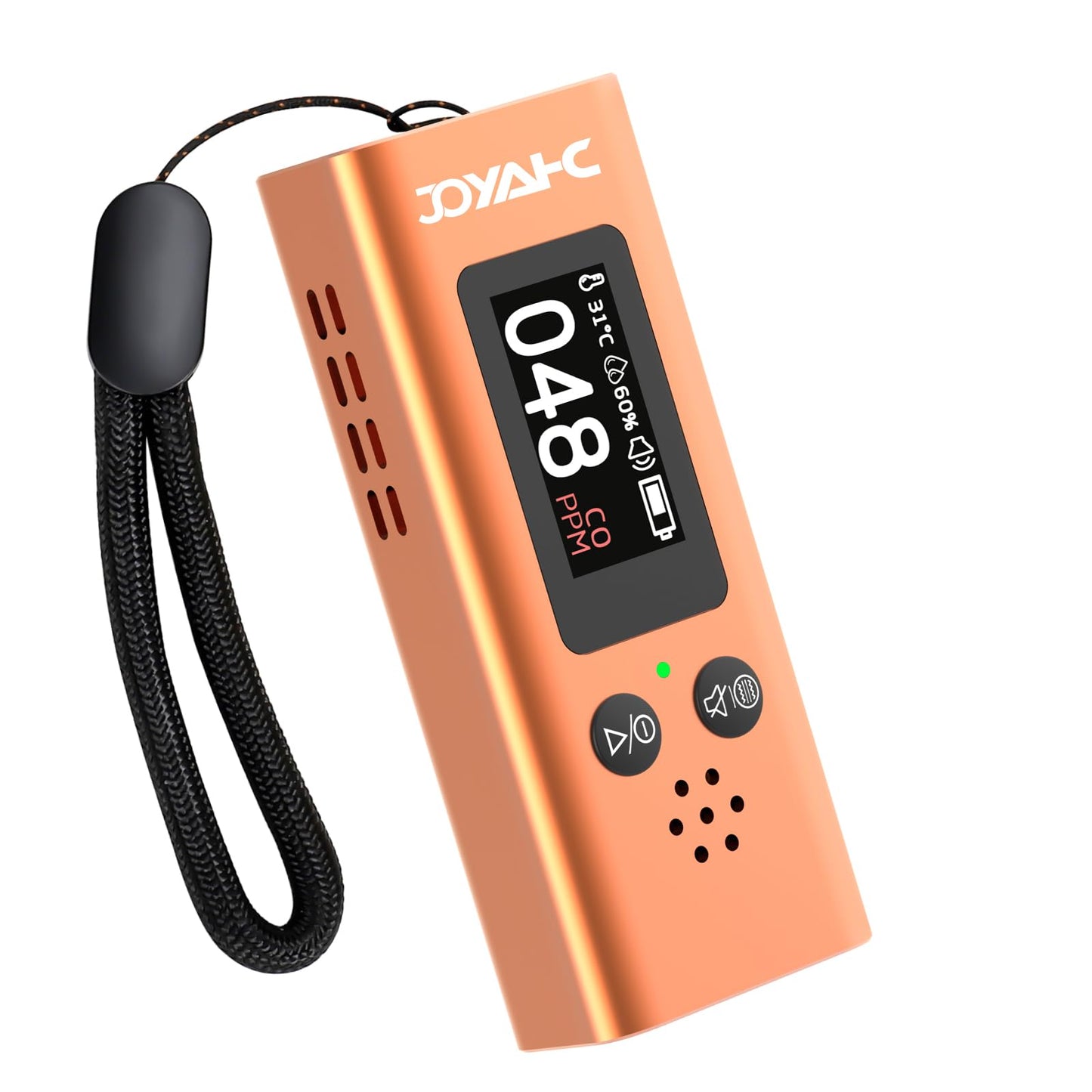 Portable Carbon Monoxide Detector for Travel, 3-in-1 CO Detector with Temperature & Humidity Sensor, Dual Audible & Visual Alarm Camping, RV and Hotel for Safety (Orange)