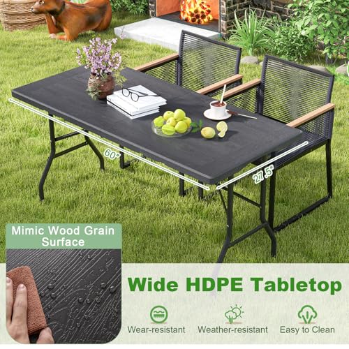 Tangkula 5FT Folding Table, Indoor Outdoor Foldable Plastic Table with HDPE Tabletop, Sturdy Metal Fame, Carrying Handle, ...