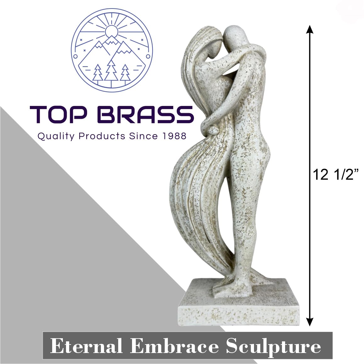 Top Brass Eternal Embrace Romantic Couple Sculpture – 12 1/2” Resin Lovers Statue (Graphite Kiss & Moon-wash Limestone) – Modern Home Décor Wedding Anniversary Love Art (Moon-wash Limestone)