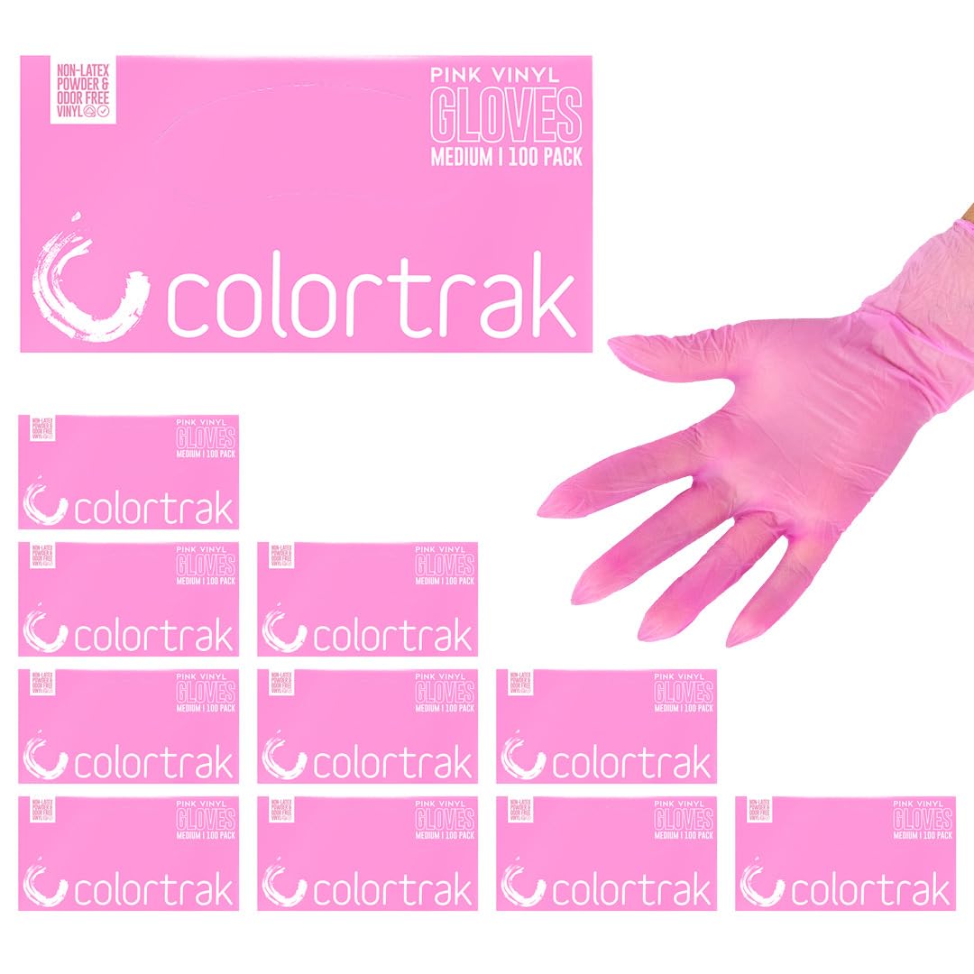 Colortrak Disposable Gloves, 10 Boxes (1000 Count) Single-Use, Powder Free Vinyl, Latex-Free, Sanitary Hair Stylist/Barber Glove