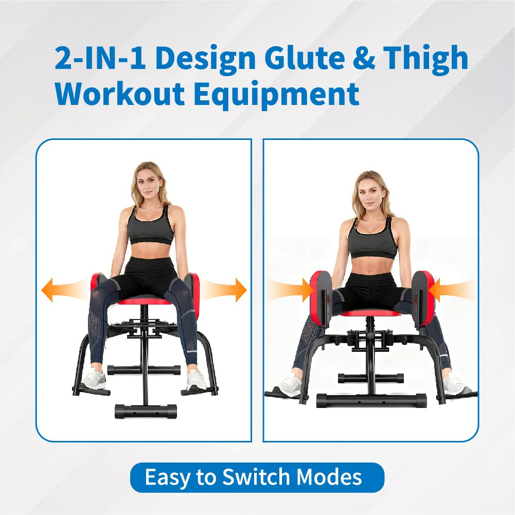 2-in-1 Hip Abductor and Adductor Machine, Inner and Outer Thigh Exercise Equipment, Leg Workout Machine for Home Gym (Red)