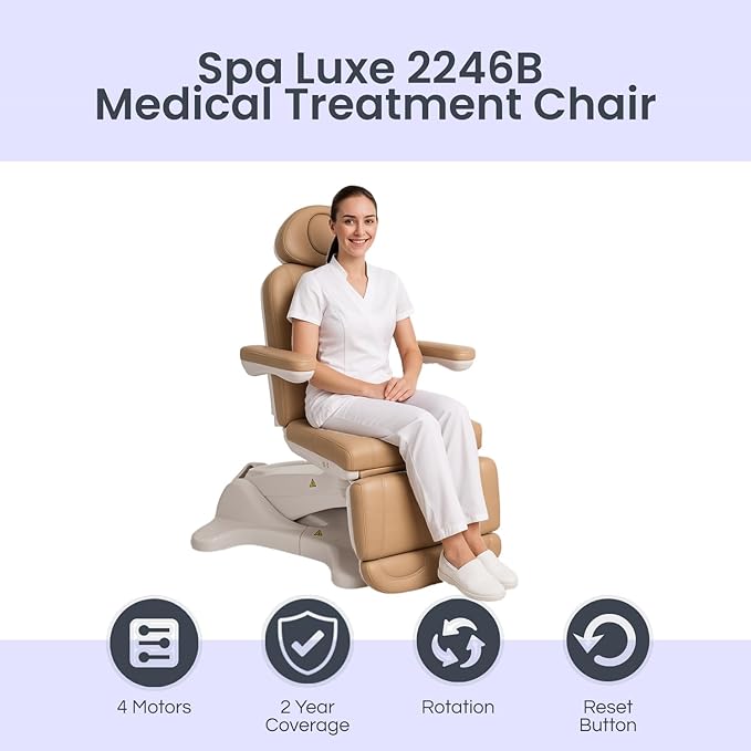 Spa Chair for Esthetician, Electric Facial Bed with 240° Rotation, 4 Motors, and Adjustable Headrest, Professional Medical Spa Exam Chair - 2246B, (Black)