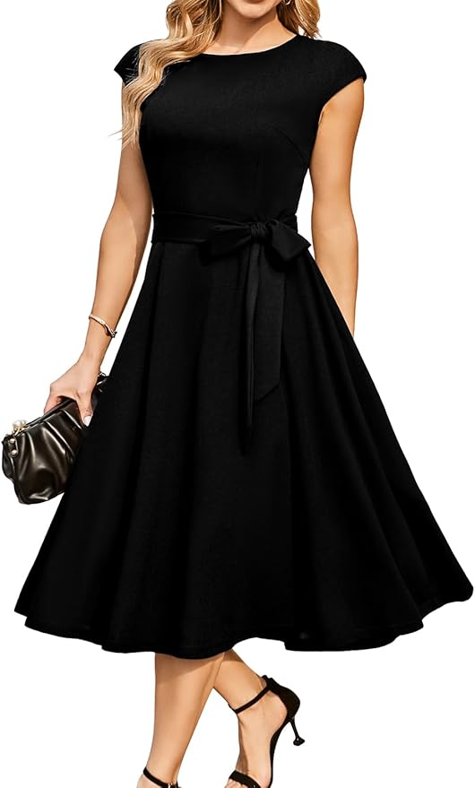 DRESSTELLS Women's Cocktail Dresses, Formal Wedding Guest Modest Church Vintage Tea Party Midi Evening Dress
