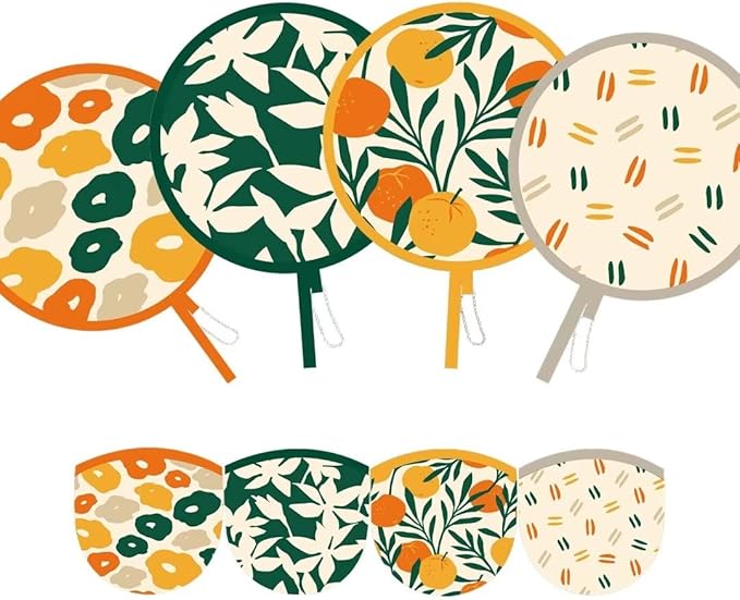 SUJJY 4 PCS 4 Abstract Styles Handheld Compact Cooling Fans Foldable Multi-Role Round Fans for Outdoor Games, Party Decora...
