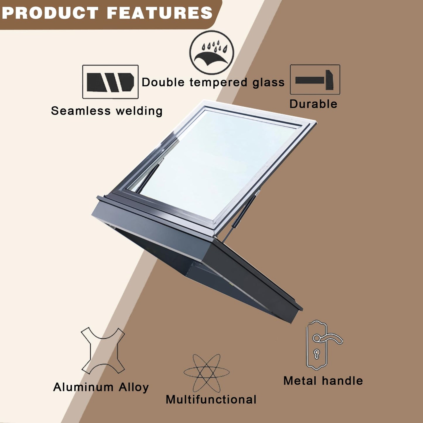 Skylight Roof Window, Tempered Glass Security Roof Hatch Cover, Flush Mount Roof Access Hatch, Attic Viewing Venting Door, Basement Lighting Well Window for Sun Room Garage (35.4 * 35.4in)