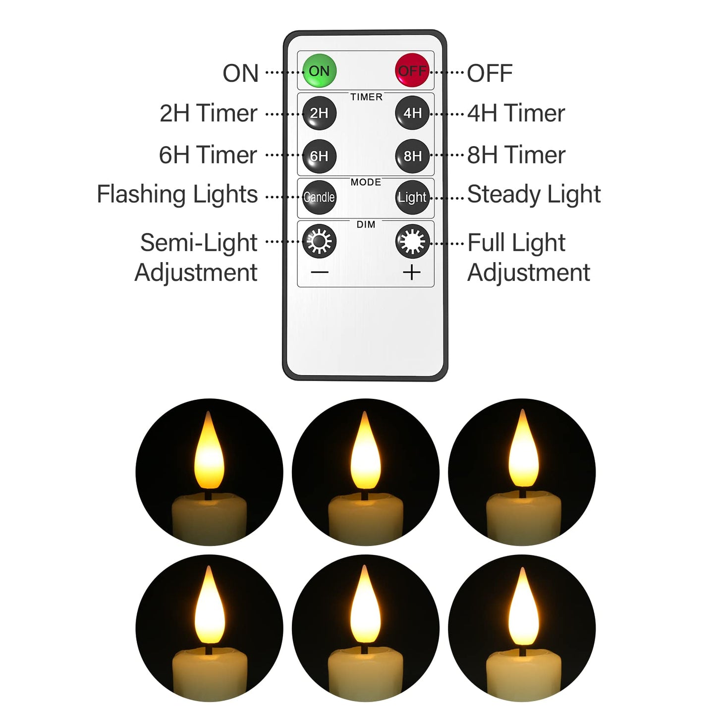 PChero Real Wax LED Flameless Taper Candles with Remote Timer, 6.4 Inch Ivory LED Candlesticks Battery Operated with 3D Flickering Flame for Christmas Window Halloween Wedding Party Home Decor