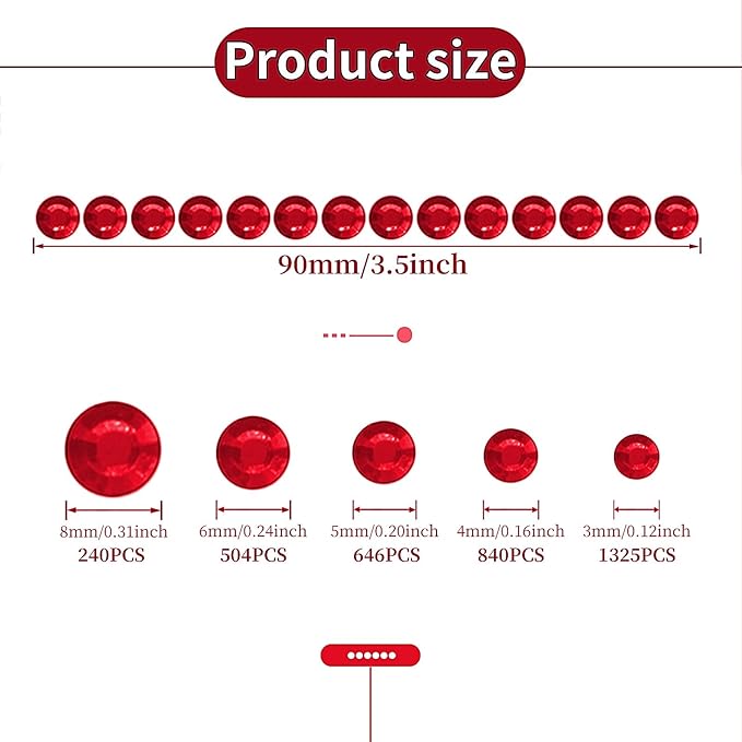 SARATA 3555PCS Rhinestone Stickers Red Gem Stickers Jewels for Crafts Face Gems Temporary Tattoos Acrylic Bling Stickers 3/4/5/6/8 MM Stick on Body Jewels Makeup Crystal Hair Nails for DIY Crafts