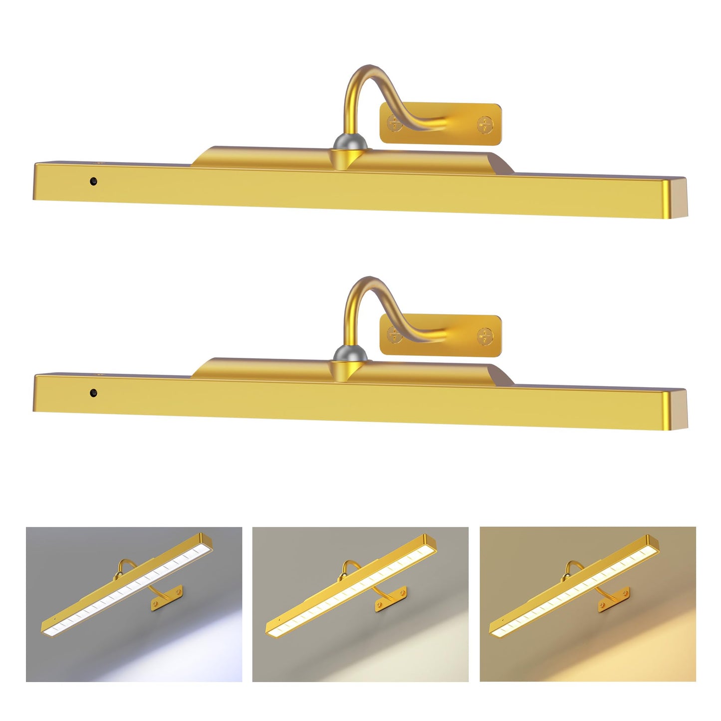 Craftersmark Picture Light Gold 2Pack, 5000mAh Battery Opertated Cordless Picture Lights for Wall, 16in CCT Dimmable with Touch Control for Wall Painting,Frame, Portrait, Dartboard