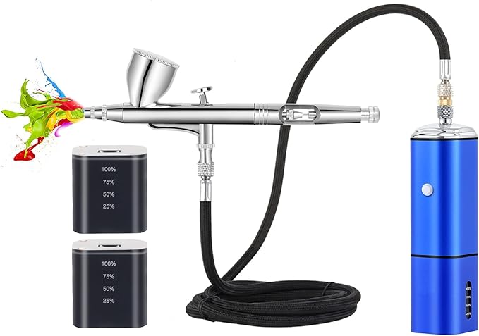 Auto stop cordless airbrush kit with compressor kit,rechargeable dual action air brush gun,connect with different airbrush pens to spray paints for multi use