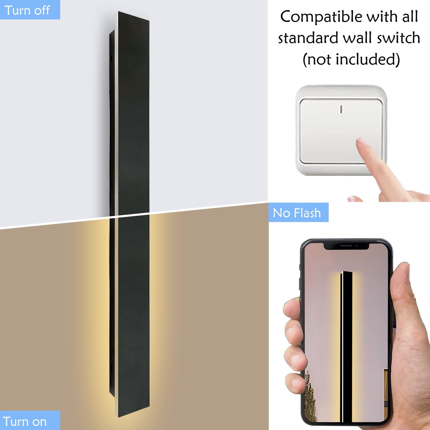 SJIGUANGZ Outdoor Wall Light Exterior, 39 Inch Modern Outside Wall Sconce Lights, Black Waterproof Long Wall Warm Lighting Fixture, Anti Rust Led Linear Wall Light for House Porch Patio Garage