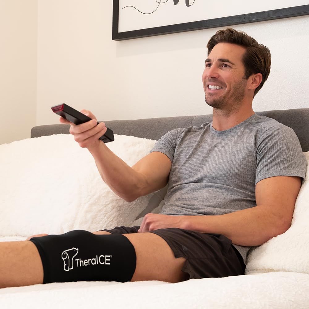 TheraICE Knee Ice Pack Wrap Compression Sleeve for Injuries, Reusable Gel Cold Packs Brace Also for Elbow, Ankle & Calf - Flexible Cold Wrap Recovery for Meniscus, ACL, MCL Pain Relief