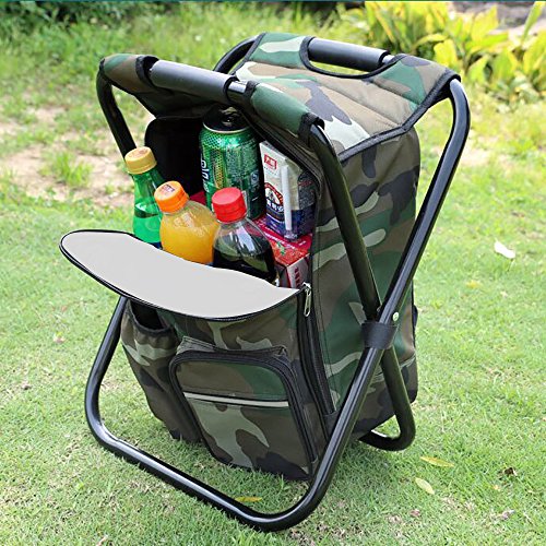 Zology Folding Camping Chair Stool Backpack with Cooler Insulated Picnic Bag, Hiking Camouflage Seat Table Bag Camping Gea...