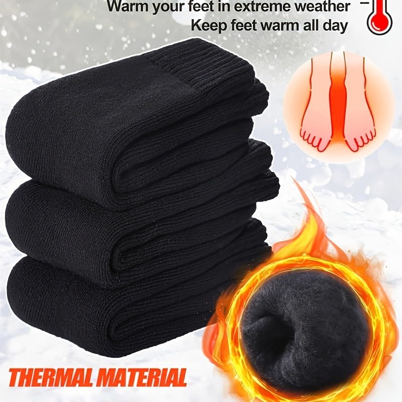 3 Pairs Black Socks for Men Thermal Socks for Men Extreme Cold Weather, Black Sock with Elastic Ribbed Cuff, Machine Washa...