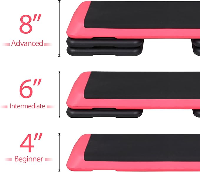 ZENY 43'' Exercise Aerobic Step Platform, Adjustable Fitness Stepper with 4 Stackable Risers, Aerobics Stepper Workout Stepper for Home Gym Cardio Strength & Training