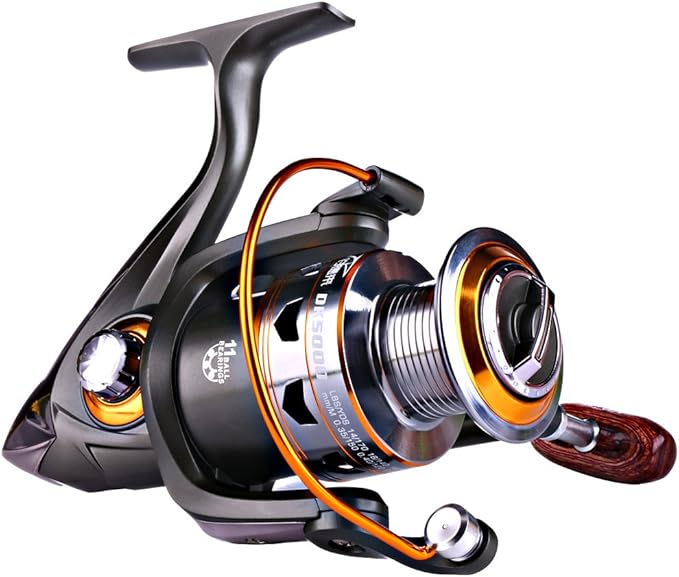 Sougayilang Spinning Fishing Reels with Left/Right Interchangeable Collapsible Wood Handle Powerful Metal Body 5.2:1/5.1:1...