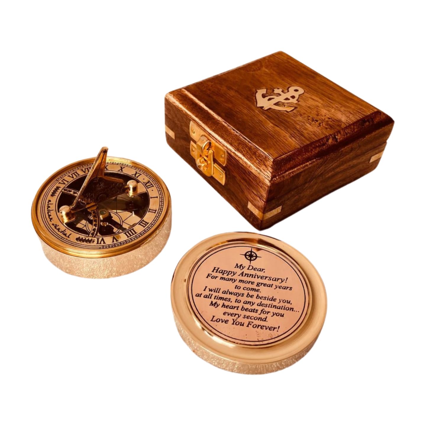 Anniversary Sundial Gift for Him or Her Sundial Clock Compass - Unique Gift for Husband or Wife, Men 1st Wedding Anniversary 50th 40th 25th 20th Year Celebration (Anniversary Sundial Wood Box)