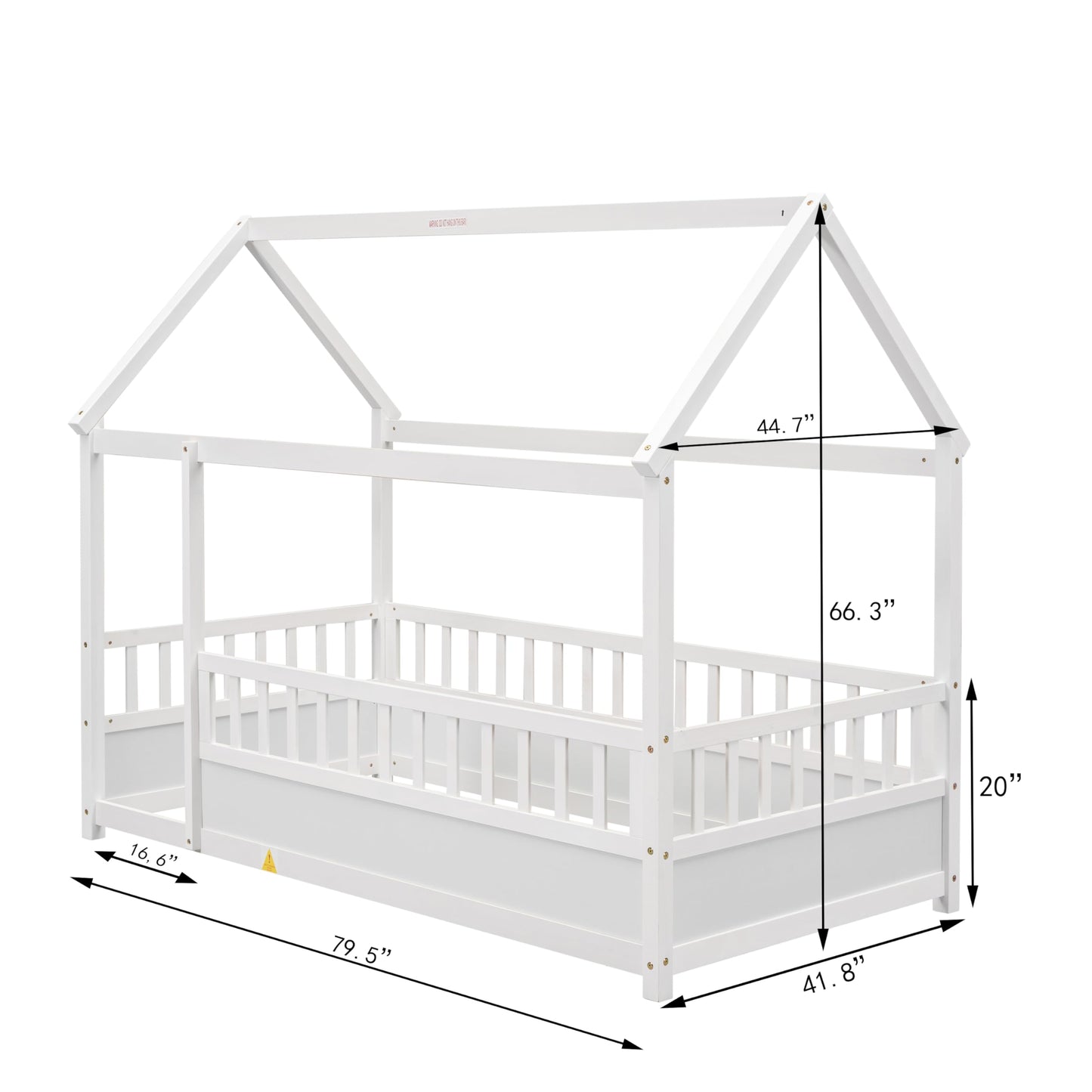 Kids Montessori Bed Twin Size, Twin Floor Bed with High Fence, House Beds for Kids, Girls, Boys, Wood Montessori Floor Beds Without Slats(White Twin)