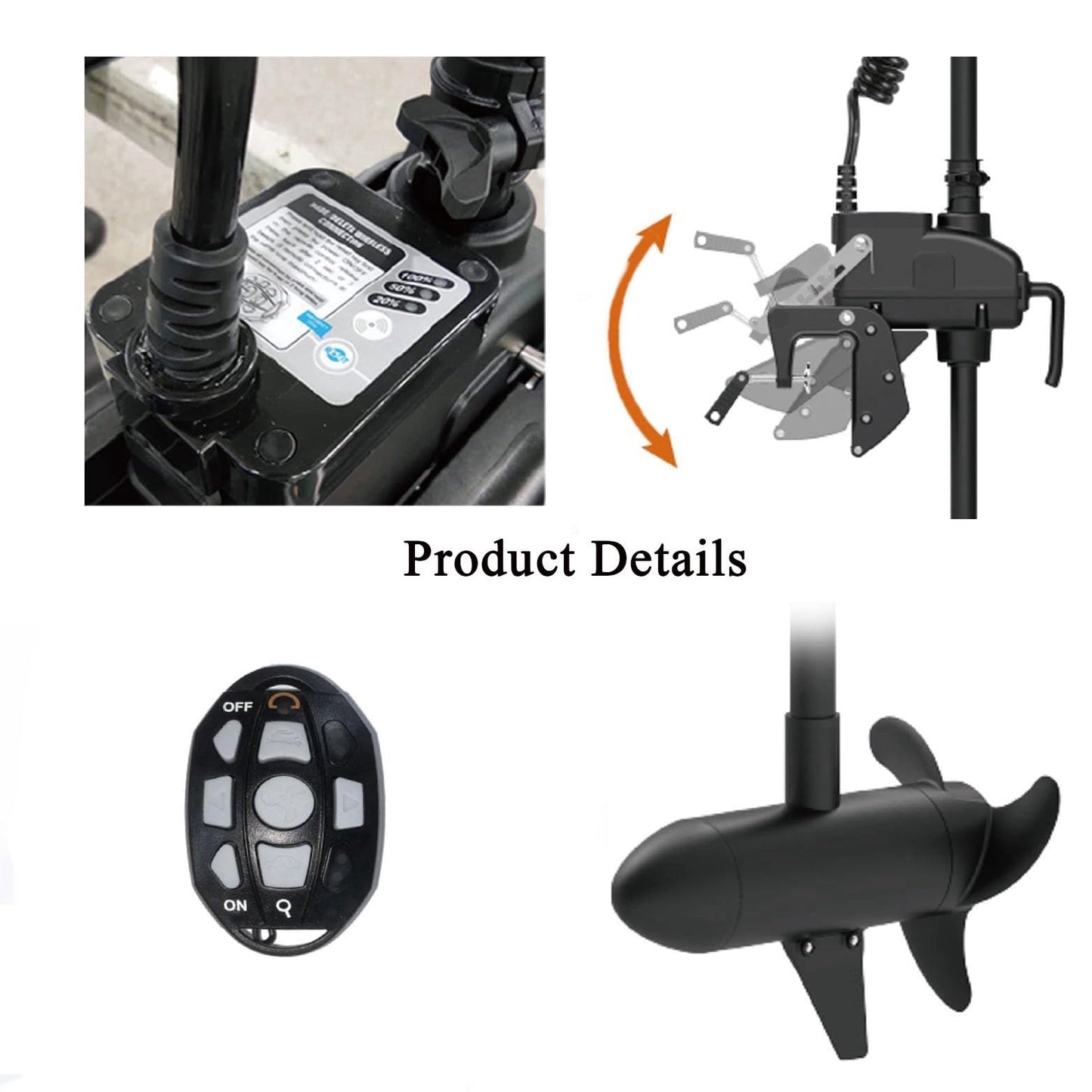 Zichen Haswing CaymanT Transom-Mount Trolling Motor with Wireless Remote & Foot Control - 55LBS Thrust, 39in. Shaft for Kayak Fishing Boat in Freshwater & Saltwater