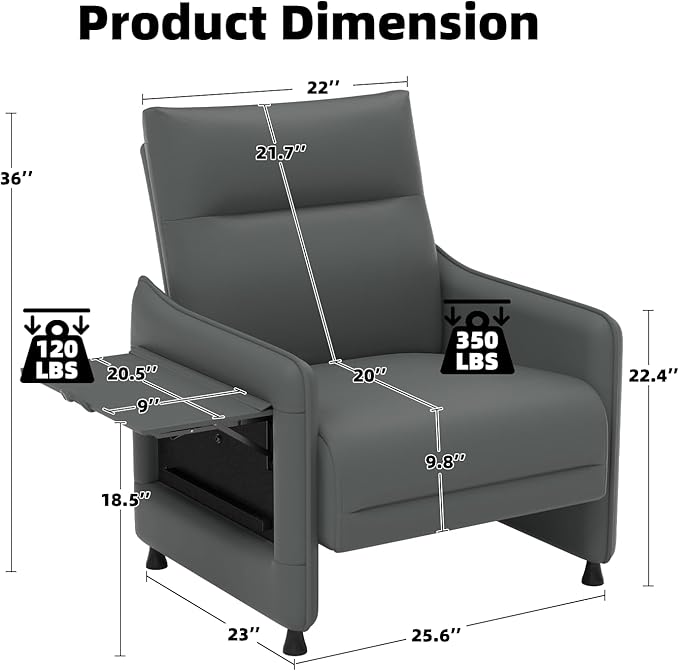 Tbillionnext Upholstered Accent Sofa, Modern Faux Leather Sofa Chair with Hidden Foldable Tray & Side Pocket, Rear Contour Arm Design, Small Accent Sofa for Bedroom, Gray