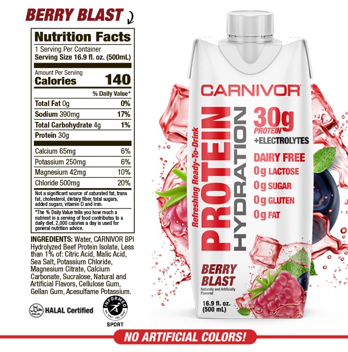 MuscleMeds Carnivor Protein Hydration RTD, Ready to Drink, Lactose Free, Sugar Free, 30g Isolate Protein, Halal Certified,...