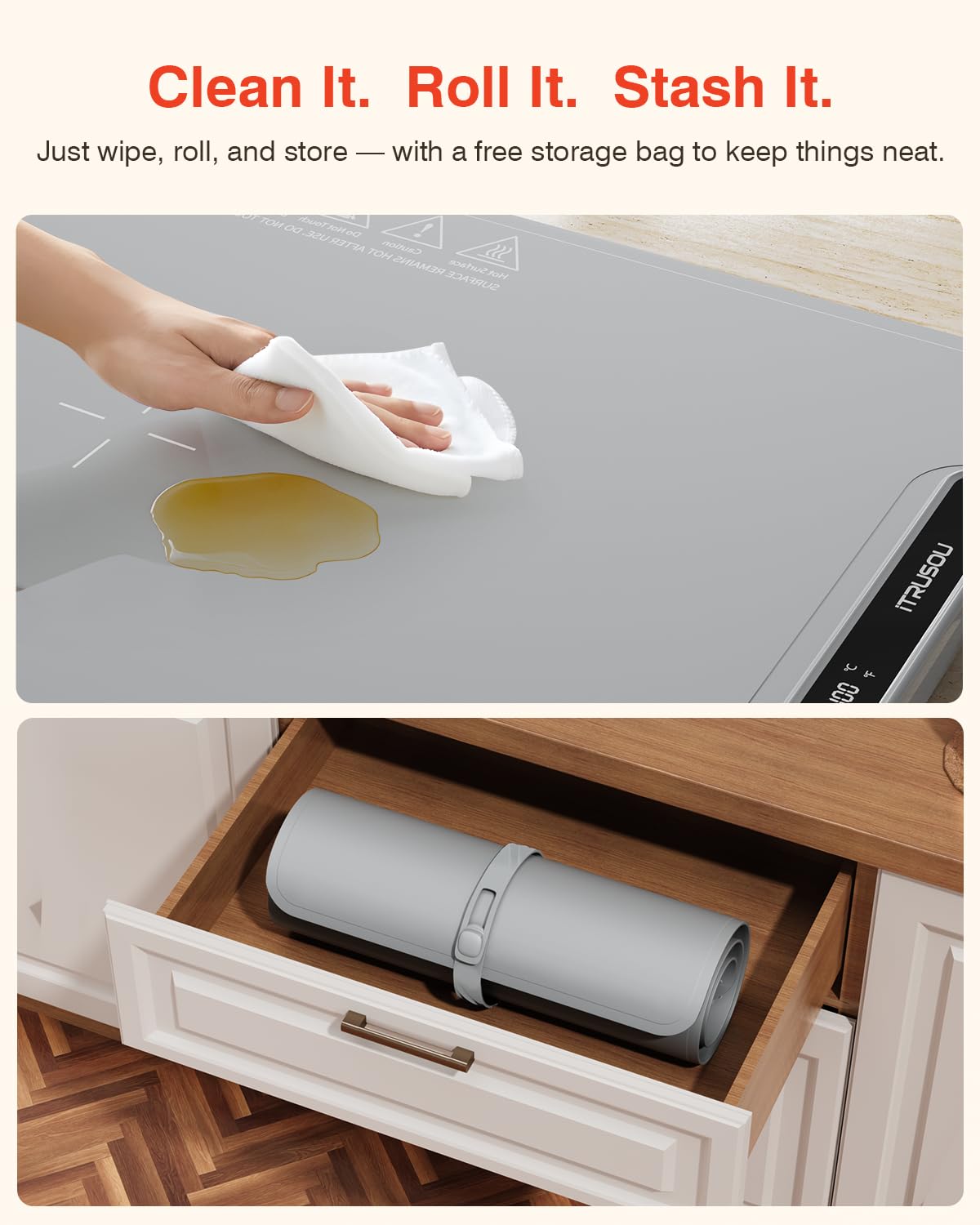 Warming Mat for Food, iTRUSOU Electric Warming Tray 99H Continuous Heat,7 Temp Settings,Patented Full-Surface Heating,°F/°C Switch,Flexible Roll-Up Food Warmers for Parties Buffet,Everyday Use