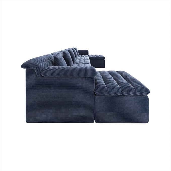 SUNG7 172" Modular Sofa with Ottoman, Boneless Cloud Couch with Deep Seat, Comfy U-Shape Corduroy Couches for Living Room, No Assembly Required, Blue