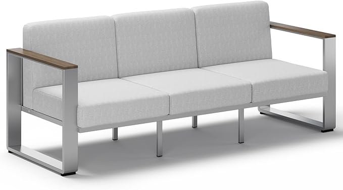 ComfCove Outdoor Aluminum 3-Seat Sofa, Modern Patio Patio Furniture with Wide Seat and Thick Cushions, All-Weather Oversized Couch for Deck, Porch