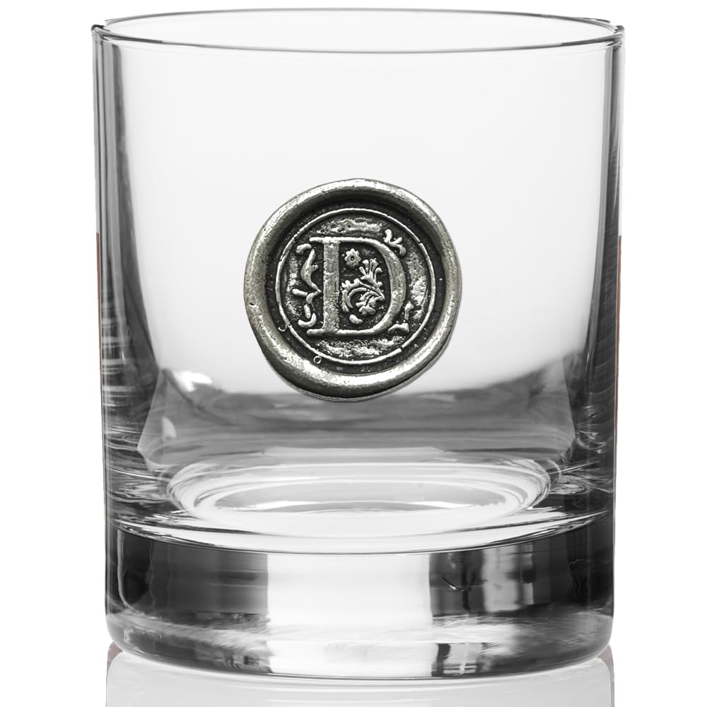 English Pewter Company 11oz Old Fashioned Whiskey Rocks Glass With Monogram Initial - Unique Gifts For Men - Personalized Gifts With Your Choice of Initial (D) MON104