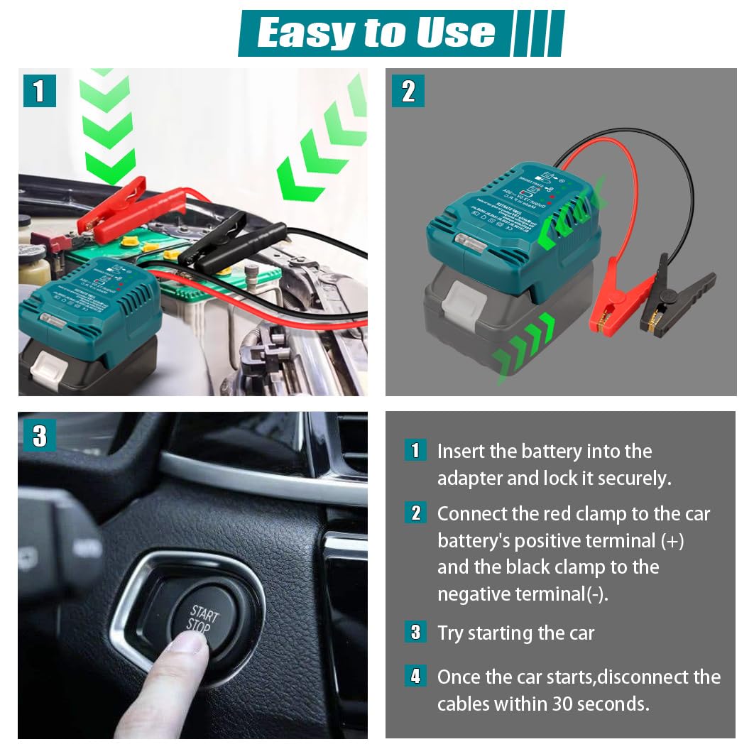 Jump Starter Adapter For Makita 18V Battery, 12V Portable Car Jump Cables, Automotive Booster Cable Adapter, Jump Starting Dead