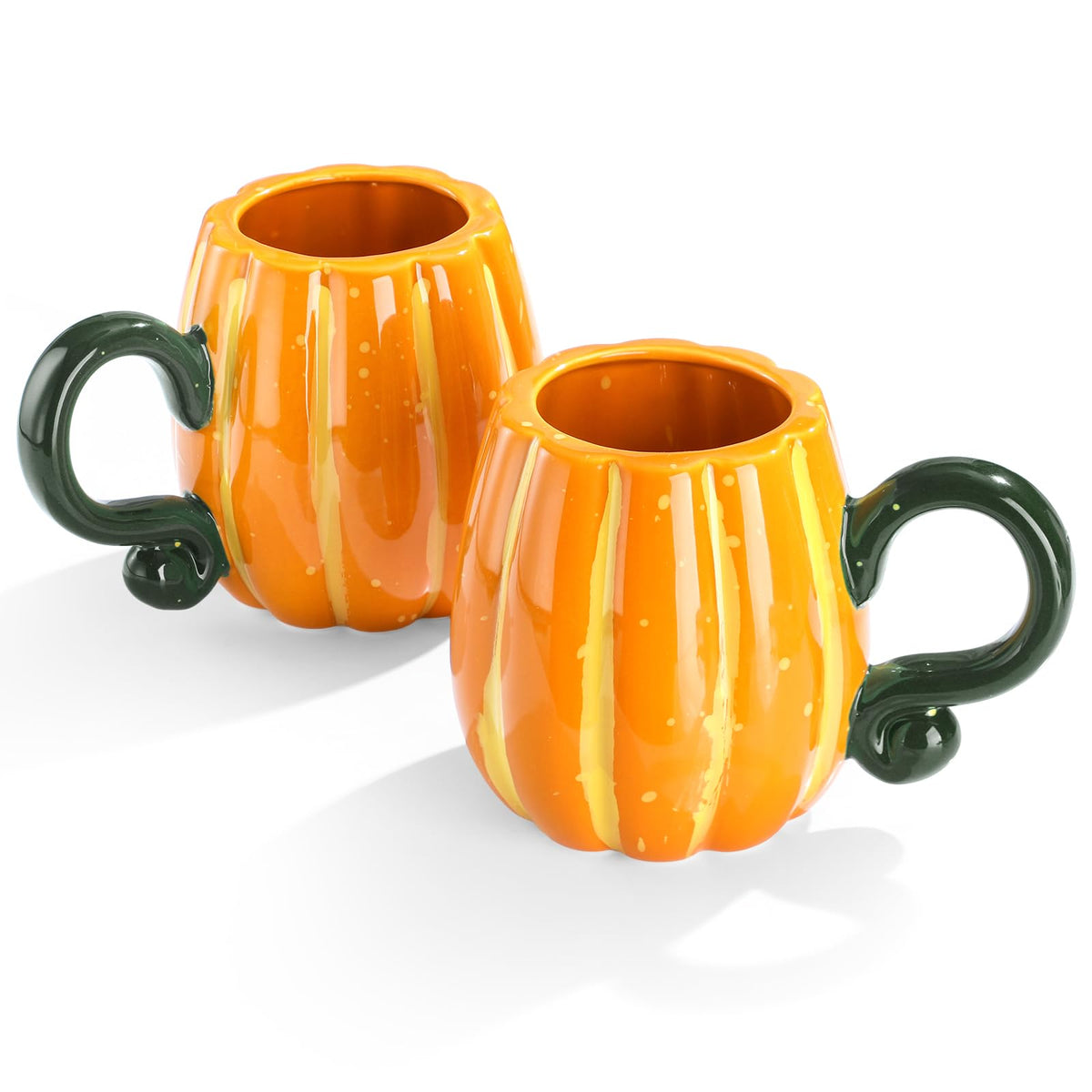 RimCereal 2 Pcs Fall Pumpkin Cup Ceramic Coffee Mugs 16 oz Thanksgiving Funny Tea Mug Autumn Halloween Birthday Gifts Decoration Food Theme for Family or Friend(Orange)