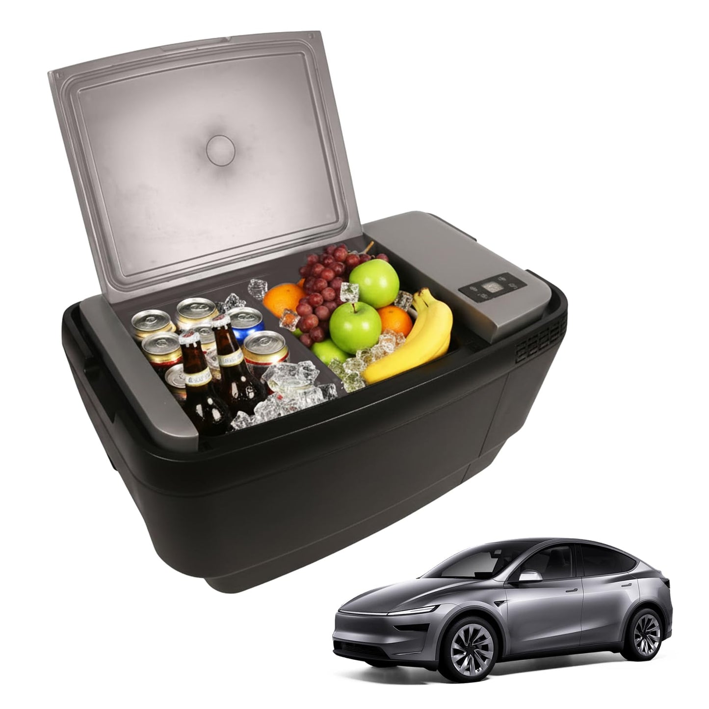 Car Refrigerator for Tesla Model Y, 37QT (35L) 12V Portable Freezer, -4℉~68℉ Trunk Fridge with APP Control, Low Noise & Energy Saving, Camping Road Trip Tailgating, 12/24V DC & 110-240V AC (Grey)
