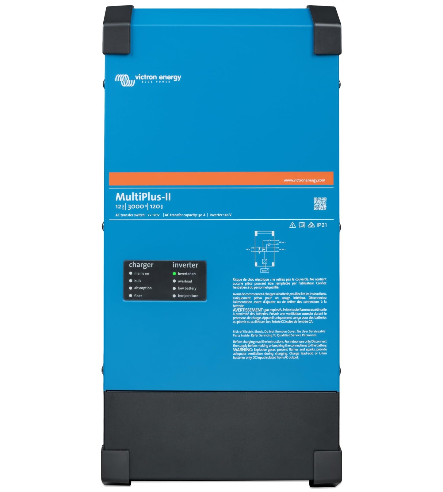 Victron Energy Multiplus-Ii 2X Pure Sine Wave Inverter Charger For 120 Amp Battery, 120V, 3000Va 12-Volt