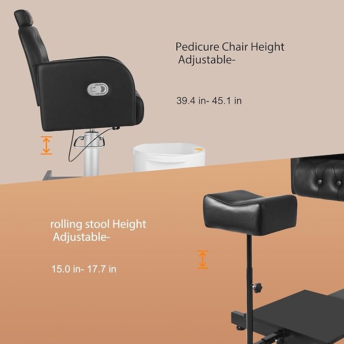 Pedicure Chair with Massage Foot Bath for Nail Tech and Foot Bath, Pedicure Chair 360 ° Rotation Height Adjustable Pedicure Unit Station (450KouNew)