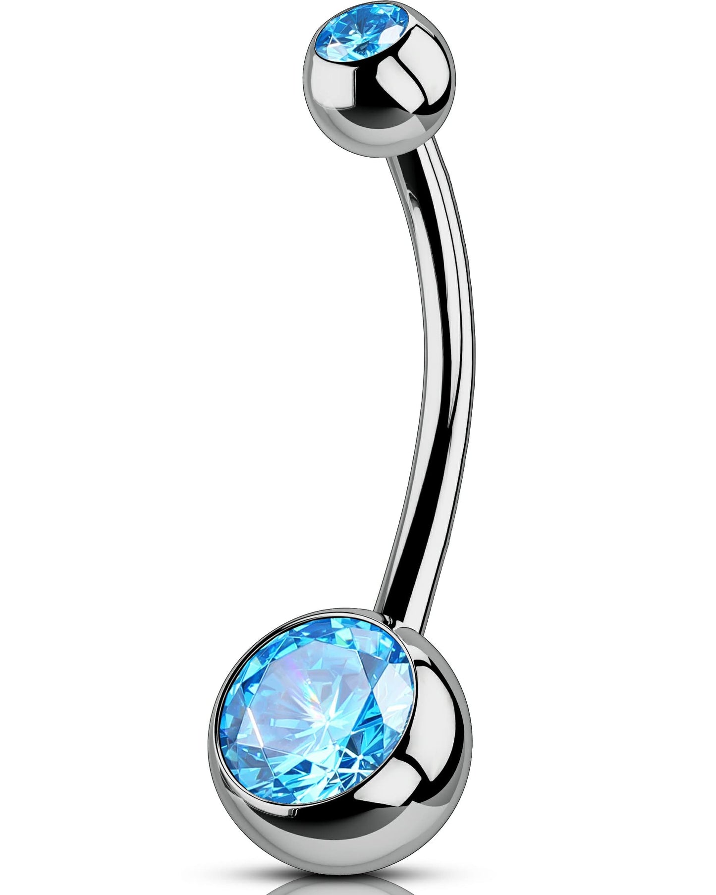 OUFER Titanium Belly Button Rings, Internally Threaded 14mm Long Belly Ring, Round CZ Navel Rings for Women Men n(Blue)