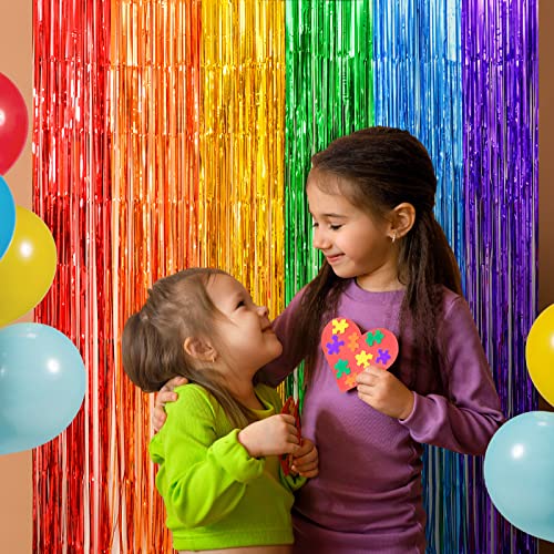 LOLStar Rainbow Photo Booth Props 4 Packs Rainbow Party Decorations 13.2x6.6 ft Foil Fringe Curtains Tinsel Metallic Strea...