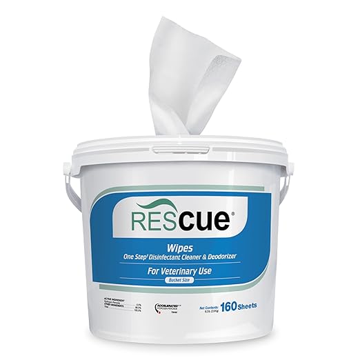 REScue One-Step Disinfectant Cleaner & Deodorizer Wipes for Vet Use – Cleaner for Kennels, Litter Boxes, Vet Offices, Pet Grooming Surfaces – Extra Large Wipes, 160-Count Bucket (1 Pack)