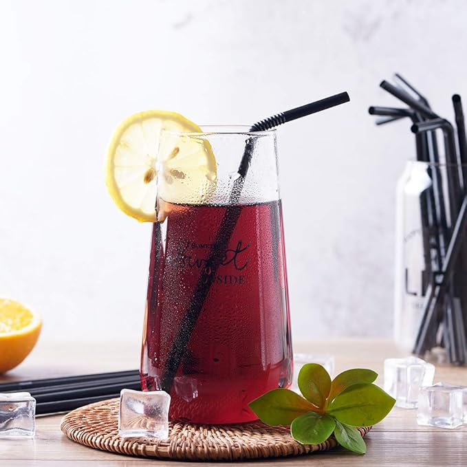 500 Pcs Black Disposable Plastic Flexible Straws.(0.23'' diameter and 7.7" long)